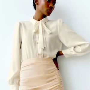 Zara Jewel Button Satin Effect Shirt